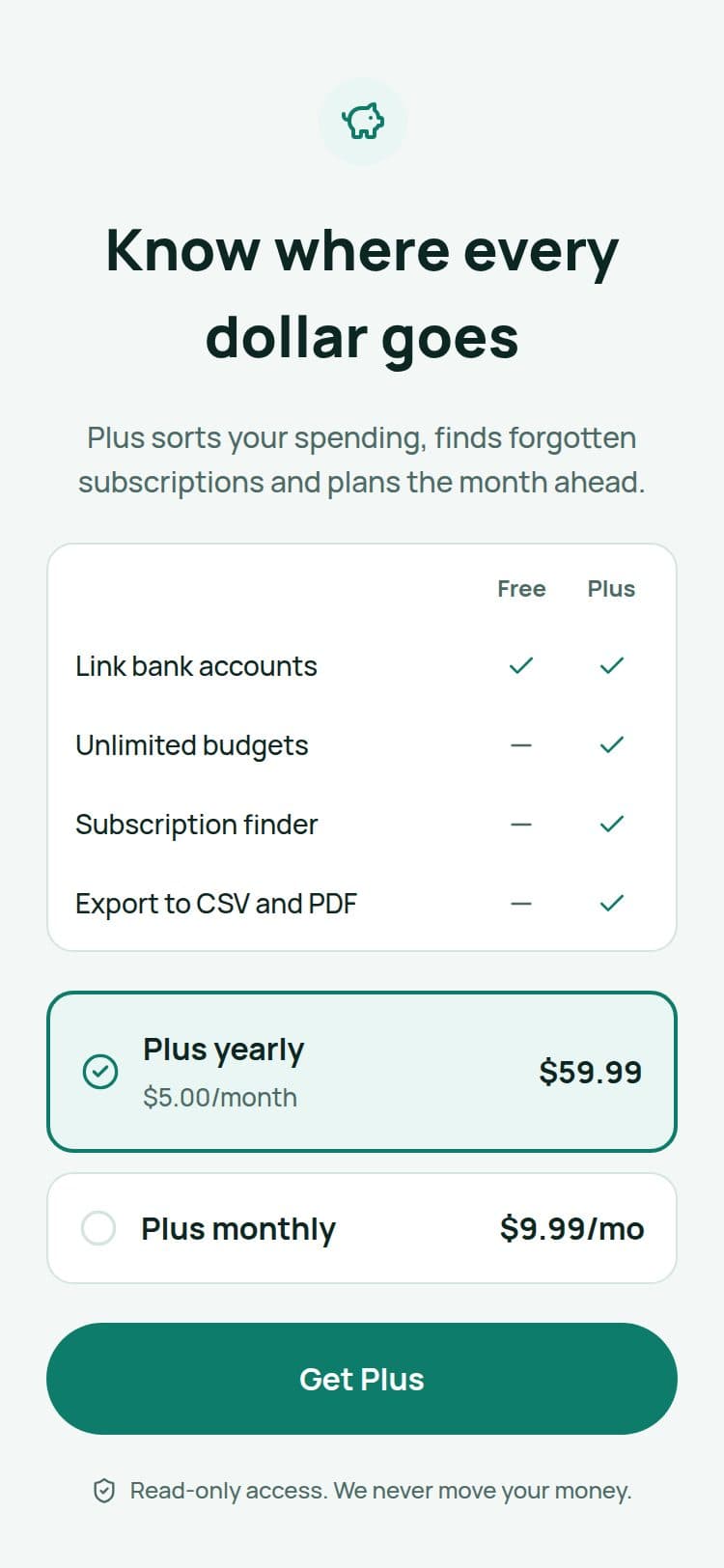 Calm Money template, light mode