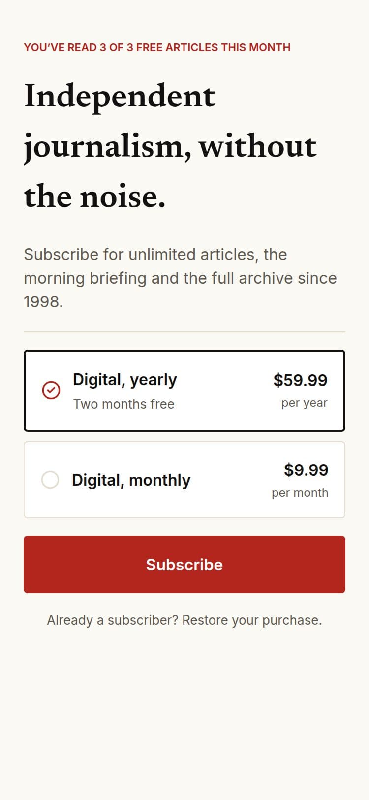 Metered Article template, light mode